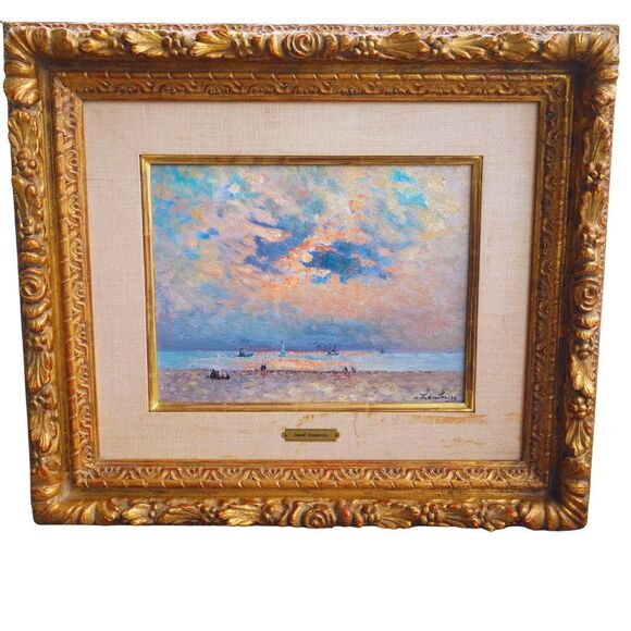 Original André Hambourg Oil Painting 1964 - Beach Scene French Impressionist Art - Picture 1 of 9